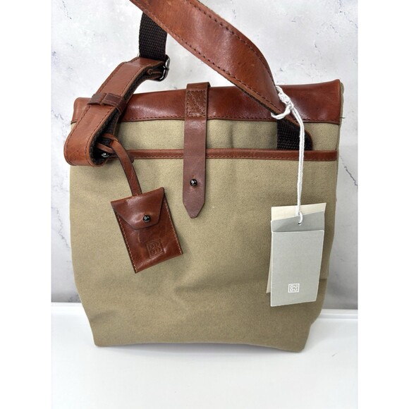 DUDU Vera Pelle Leather Canvas Crossbody Messenger Bag Postman Handbag Brown - Picture 1 of 16